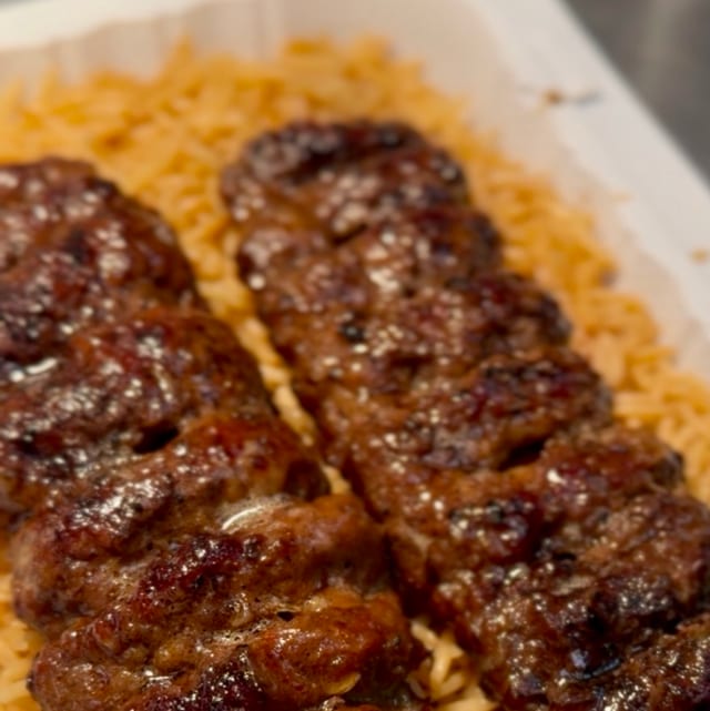 Ground Beef Kebab Rice Plate.