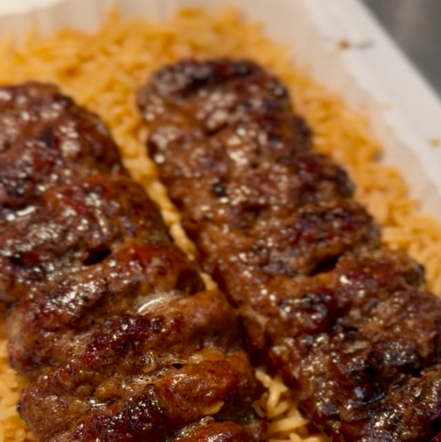 Ground Beef Kebab Rice Plate.