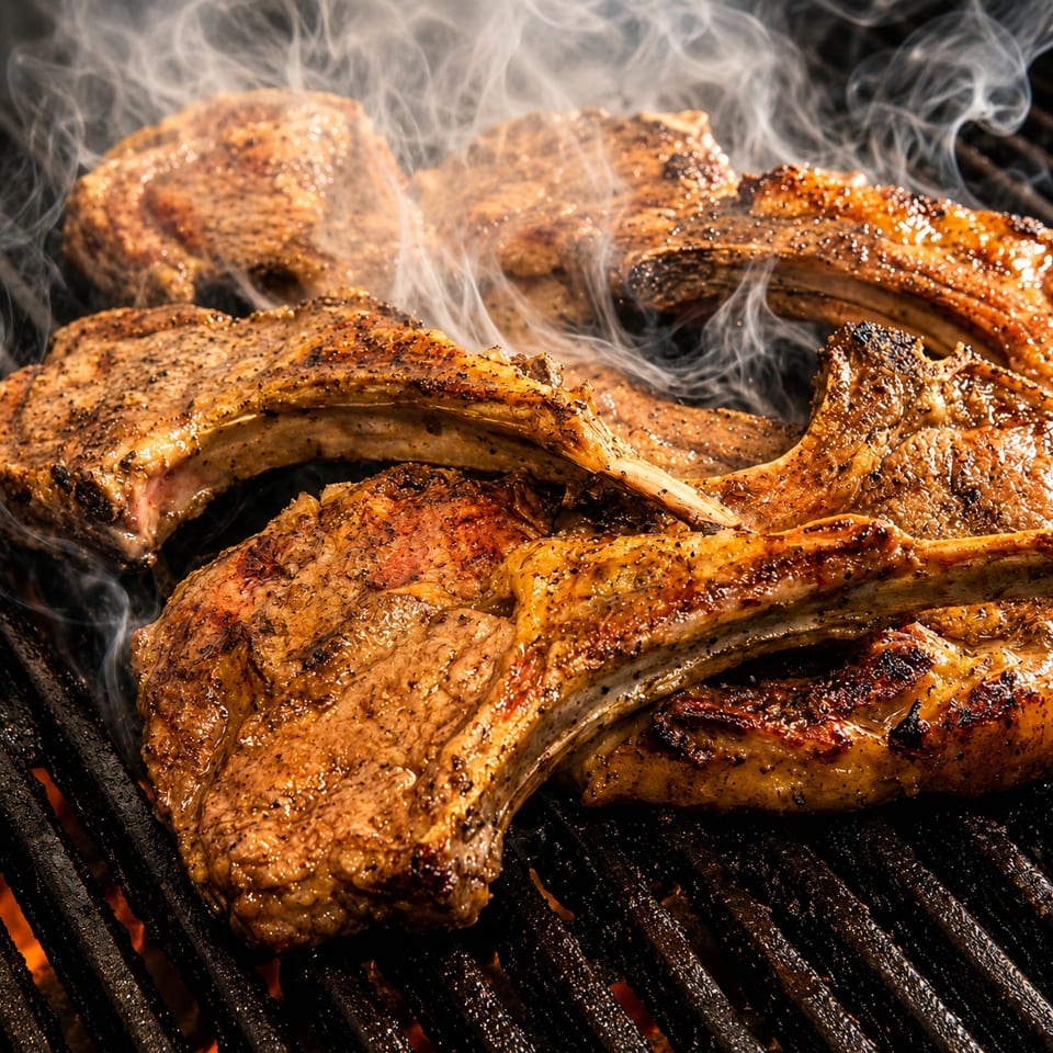 Grilled lamb chops served with fresh herbs and spices, halal-certified.