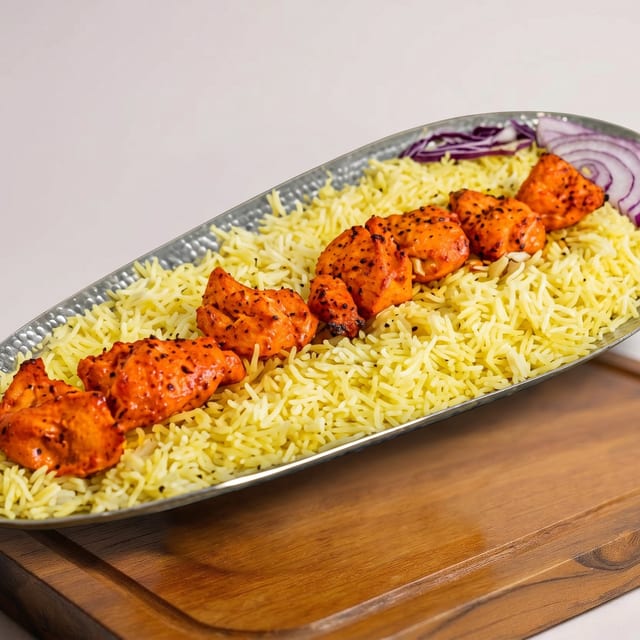 Chicken Kebab Rice Plate.