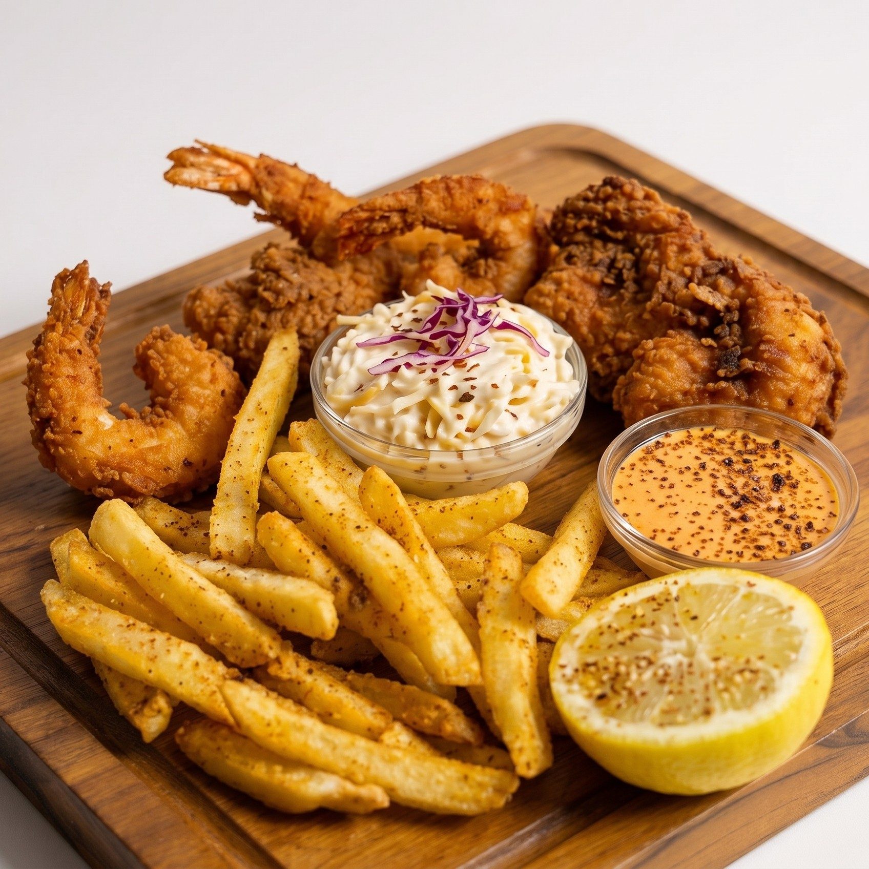 Dynamite Shrimp with Crispy Fries.