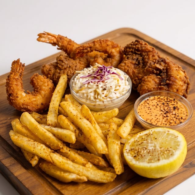 Dynamite Shrimp with Crispy Fries.